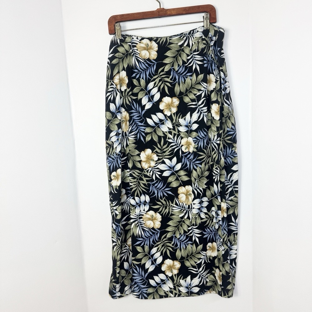 Vintage Coldwater Creek 100% Silk Maxi Wrap Skirt 1X Tropical Floral Resort